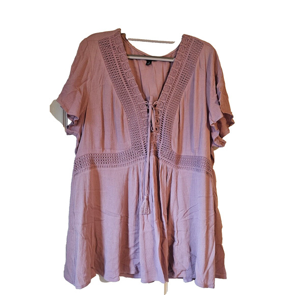 Torrid 1X Elderberry Crinkle Gauze Babydoll Top Flutter Sleeve Boho - Picture 1 of 10